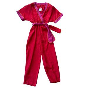 Vintage Stewart Sport Wrap Jumpsuit S Pink & Purple 100% Washable Silk V-Neck Sh